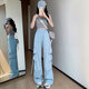Pantalon de travail de usure de dopamine simple décontractée pour les femmes au printemps et à l'été cordon hip-hop mince-feel large pantalon de plancher