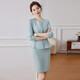 New blue quarter-sleeved small suit jacket for women beauty salon jewelry store two-piece professional suit green suit + skirt (JY6210) 2XL