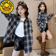 G.duck girls' shirt spring and autumn 2026 new 10-year-old fashion pure cotton plaid loose long-sleeved top children's shirt black and white plaid cm 120