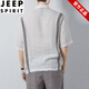 JEEP SPIRIT男士夏季休闲翻领纽扣POLO衫短袖五分中袖T恤男咖色撞色潮流上衣 693黑色 M 建议100-120斤