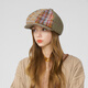 Kenmont sheep wool stitching backward plaid beret women's warm octagonal painter's hat with duck tongue and small face km-5272