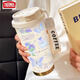 膳魔师（THERMOS）简约蝴蝶保温杯不锈钢便携双饮咖啡杯2025新款女吸管水杯子高颜值 BW1049暗粉蝴蝶A+配挂绳 陶瓷内胆