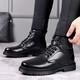 Kachilang Martin Boots Herren echte Lederwolle warme Baumwollstiefel High Top Cowdled Arbeit Anzug Kampf Army Hook Schneestiefel Winter 3519 Schwarz 39