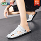 
CARTELO 2025 summer genuine leather men's bag-toe soft-soled sandals for outdoor wear driving beach business high-end casual sandals M9855 black waterproof and non-slip 38