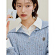 Inman College Style Cable Colorful Sweater 2025 Autumn Women's New Lazy Casual Lapel Knitted Sweater Light Blue XL