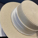 
Jin[Jin equals 0.5 kg] Mufan style flat top straw hat big head circumference summer pearl top hat straw woven beach vacation sun protection sun hat women pearl silk straw hat [bee]
