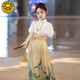 G.DuckKids Jupe au visage de cheval pour enfants Summer 2025 Nouvelles filles Hanfu Summer Summer Girl Chinese Style Ancient Tang Suit Moon Blanc Bleu [2677 Jupe au visage de cheval + 2662 Glanches courtes sur 110 cm