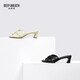 DEEP BREATH Deep Breath Women's Shoes Sheepskin Soft Wrinkled Thick Heels Jingshe Comfortable High Heel Sandals AX14116 Black 35