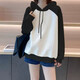Gtyuwvg2024 Herbst und Winter Neue koreanische Version Lose Raglan-Hülle Spleißung kontrastierender Farbe Kapuze plus Samt verdickte Sweatshirt für Frauen in Mode 6197 Kapuzenblumblau grau Blaues Raglan-Hülle Sweatshirt S 80-100jin [Jin gleich 0,5 kg]