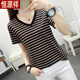Hengyuanxiang fat mm large-size women's clothing summer 2025 new short-sleeved T-shirt loose pure cotton V-neck T-shirt covering belly fashionable top green 838 L recommended 105-120Jin [Jin equals 0.5 kg]