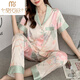 Modal internet celebrity summer pajamas for women ice silk peony flower short-sleeved trousers imitation silk thin home clothes for outdoor wear set 9905 short-sleeved trousers M