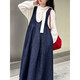 Zhidou Duo Luxi Korean retro U-neck vest denim dress for women 2025 spring new design versatile long skirt 9710 denim M