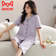 Catman (Miiow) Pyjamas en coton pur pour femmes Pantalons courts courts à manches courtes cardigan style mère grande taille maison décontractée Vêtements pour femmes 2025 Nouveau style de pastèque rouge NXF-9892 Coton pur coton féminin ouvert I à manches courtes M [80-100jin [Jin est égal à 0,5 kg]]]]