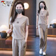 Woodpecker Fashion Sportswear Set for Women 2025 Summer New Fashionable and Fashionable Casual Age Reducing Professional Wide Leg Pants Two-piece Set Light and Coffee Color [Top + Pants] Set Thin M [Suggestions 80-95]