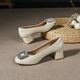 Huilijun Rock einzelne Schuhe für Frauen 2025 echtes Lederquadrat Zehen flacher Mund dicker Fersen Strass Square Schnalle Weiche Sohle nicht müde Füße Arbeit Schuhe Schwarze Y683-1 Schafmuster Strassschnalle 3.5 34