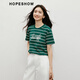 
Red sleeve chic striped T-shirt 2025 summer and autumn new women's contrasting letter printing short-sleeved round neck casual versatile top white background black strip 702 M
