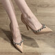 
Planaling high heels nude color pointed toe leather shoes rhinestone sandals female fairy heels single shoes summer height enhancement Mary Zhen high heels - nude color [6CM] 36