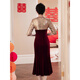 Pierre Cardin Noble Mother-in-Law Wedding Dress Women's Autumn Small Middle-aged Mother's M Dress Waist Slimming Fishtail Burgundy M Recommended 75-95 Jin Jin equals 0.5 kg