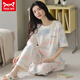 
Catman MIIOW pajamas for women in spring and summer short-sleeved trousers Korean style students can wear pure cotton home clothing suits outside in summer YZT9720 Short-length L (100-120Jin [Jin equals 0.5 kg])
