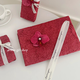 Burgundy stone-grained paper, high-end light luxury festive gift wrapping paper, textured wedding gift holiday decoration paper, 1 piece of burgundy stone-grained paper + red phalaenopsis + 1 meter English ribbon + double-sided tape