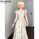 
Cotton French tea break seaside vacation square collar dress for women in summer 2025 new waist-hugging and slimming temperament floral long skirt C4L52836 apricot color [high quality 56] L 100-115Jin [Jin equals 0.5 kg]