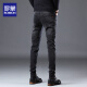 
Romon 2025 summer new high-end jeans for men's business slim feet high-end stretch thin casual trousers men's clothing 1049 gray 30