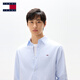 TOMMY JEANS cotton and linen blend autumn and winter men's solid color business casual simple resort style long-sleeved shirt jacket light blue C3Q M