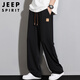 JEEP SPIRIT Jeep Straight Casual Pants Men's Summer Thin Loose Ice Silk Wide Legs Sports Trousers Black 3XL