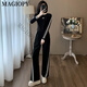 Magiopy International Luxury High-High-Brand Station European Station Set Women's 2025 Spring Slim Black manga larga Black XXL (131-150Jin [Jin equivale a 0.5 kg])