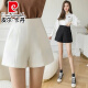 Pierre Cardin Shorts White Suit para mujeres 2025 NUEVO AUTISO DE SUMERA Estilo de verano Slimming A-Line Chiffon Pantalones de patas ancho 854 Negro [Competente de viaje] S S S sugirió 85-95Jin [Jin equivale a 0.5 kg]