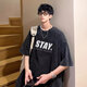 Bangqi American Retro Schwergewichtige Pure Cotton Kurzärmelte T-Shirt Herren Sommer lässig locker trendy Markenwäsche Old halbärzt [250 g reines Baumwollwaschen] X1416-Black L