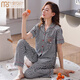 
Modal summer pure cotton pajamas for women short-sleeved long trousers thin 2025 new plaid cotton summer mother home clothes A9923 3XL Recommended 150-170Jin [Jin equals 0.5 kg]