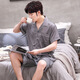 UKUHPK summer men's ice silk pajamas short-sleeved shorts suit thin home clothes cardigan 9864-gray blue L (100-125Jin[Jin equals 0.5 kg])