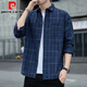 Pierre cardin American plaid shirt jacket men 2025 spring and autumn style trendy long sleeve men middle-aged loose casual versatile clothes K12108 gray 3XL