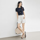 Dialogue [Laceel + Linen] Light and Soft Knitted T-shirt for Women 2025 Summer New Style Front Shoulder Short Sleeve Top Navy Blue S