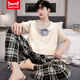 Catman Miiow Cotton Pyon Pajamas Men's Men's Summer Classed Colted Coton Cotton Coton Coton de grande taille de Vêtements de maison YS9201 XL Convient pour 120-140jin [Jin est égal à 0,5 kg]