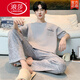 
LangSha 2025 new short-sleeved trousers pure cotton pajamas men's summer large-size suit for outdoor summer home clothing for men 13077 L