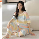 Pijama modal para mujeres en el verano 2025 Nuevos pantalones de trajes de manga corta todo algodón se puede usar en el exterior, dibujos animados a rayas ropa de hogar Y9720 m (recomendado 75-95Jin [Jin equivale a 0.5 kg])
