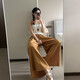[Fallen lassen Röcke] Feste Farbe Lazy Old Money Style Acht-Punkte-Hose mit breiten Beinen lässige, lockere und schlanke, hoch taillierte Sommerfrauen, erdige gelbe Farbe L [Vorgeschlagen 118-136 Jin [Jin ist 0,5 kg]]]