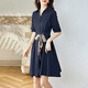 OLJ Light Luxury Brand Dress for Women 2025 Summer NUEVA PERSONA PEQUEÑA SUMERA EXQUISITE Temperamento delgado Falda azul marino L [96-106Jin [Jin equivale a 0.5 kg]]