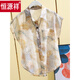 Hengyuanxiang summer Hong Kong style retro chiffon short-sleeved shirt for women Hong Kong flavor loose casual printed shirt vacation style top picture color L Recommended 105-115Jin [Jin equals 0.5 kg]