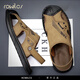 rowilcs brand men's sandals for summer new style teenager Baotou waterproof sandals driving outside wearing anti-slip beach shoes for men Khaki 1018 [official flagship model] 38