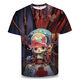 Giselon One Piece Short Sleeve Summer One Piece Zoro Anime T-shirt Primary and Secondary School Students and Teenagers on the 3D Printing Trend Burning Ace TXU1480 S Suitable for weight 80-90 Jin [Jin equals 0.5 kg]