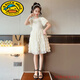 G.DUCKKIDS girls' dress summer new style little girl medium-sized children's skirt fashionable children's summer chiffon cake princess skirt apricot color 6628 chiffon pearl cake skirt 120 cm