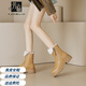 Fanglin Brand Boots de cuero de cuero para mujeres 2024 Invierno Nuevo capa superior Botas cortas de cobertura más de terciopelo Fur de cordero Martin Boots Off White 36