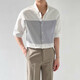Scarecrow (MEXICAN) summer ice silk cool cotton and linen light luxury style Henry collar short shirt trendy men's stripes white L (110-130Jin Jin equals 0.5 kg)