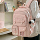 Double star schoolbag for female junior high school students and high school students large capacity backpack college style cute casual versatile computer backpack for men off-white with long leg biscuit pendant
