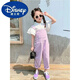 迪士尼(Disney)女童背带裤套装2025夏季新款女宝宝时髦短袖衬衫连体长裤两件套潮 白色衬衫+紫色背带裤 150 3XL 建议身高140厘米左右