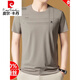 皮尔卡丹（pierre cardin）100%桑蚕丝短袖t恤男士夏季薄款圆领半袖男2025新款真丝体恤 733款卡其 3XL 185建议170斤-190斤