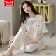 Catman Miiow Pajamas para mujeres en primavera y verano pantalones de manga corta Los estudiantes de estilo coreano puro pueden usar trajes de ropa para el hogar de algodón puro afuera en verano YZT9715 algodón corto y longitud M (80-jin [Jin equivale a 0.5 kg])